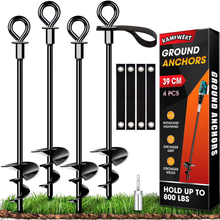 Trampolin Bodenanker Set von 4 mit Gurten, Heavy Duty Trampolin Anchor Kit für Zelte, Schaukeln, Vor