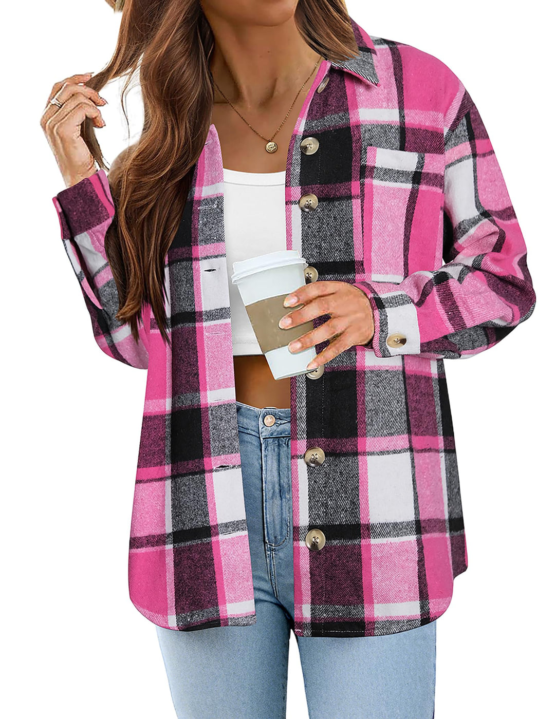Zeagoo Damen Flanellhemd Karierte Hemdbluse Langarm Knopfleiste Flanell Bluse mit Tasche Lässige Kar