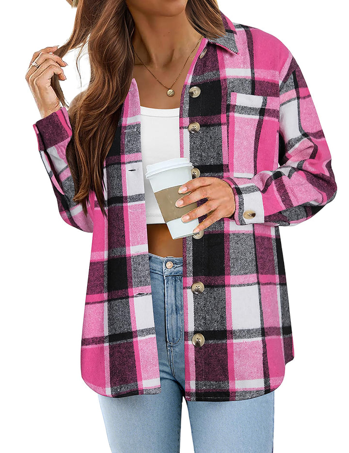 Zeagoo Damen Flanellhemd Karierte Hemdbluse Langarm Knopfleiste Flanell Bluse mit Tasche Lässige Kar