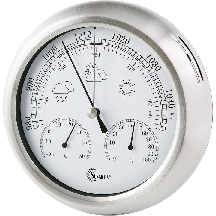 Sunartis THB367 Aussenwetterstation mit Edelstahlrahmen und Thermo-, Hygro-, und Barometer silber 21