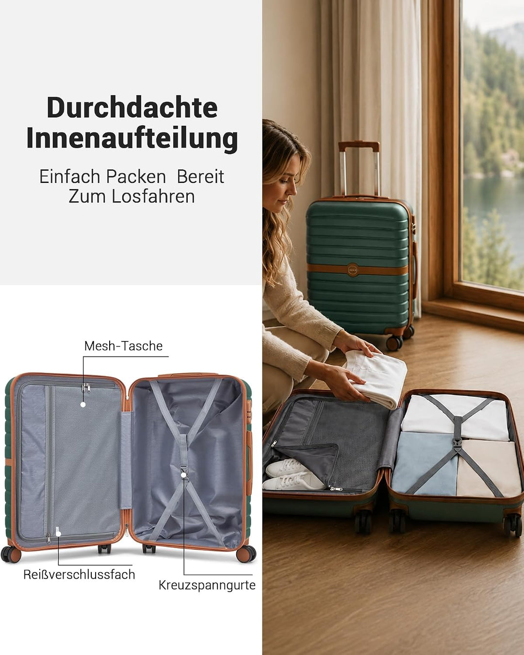 KONO Koffer Reisekoffer Trolley Handgepäck Koffer 55x40x20cm von ABS+PC Hartschalenkoffer mit Zwilli
