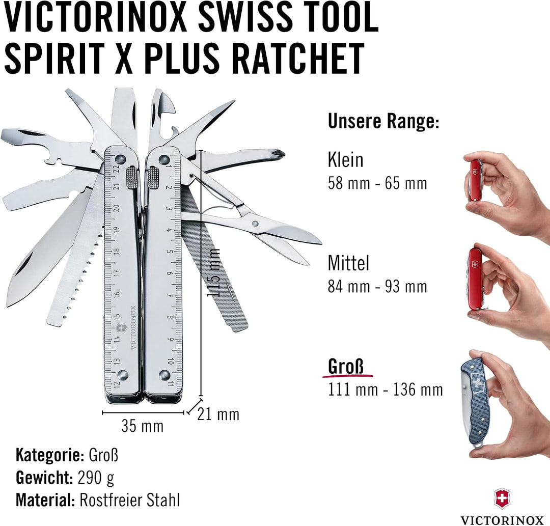 Victorinox Schweizer Taschenmesser Swiss Tool X Plus Ratchet, 40 Funktionen, Multitool inkl. Kombi-S