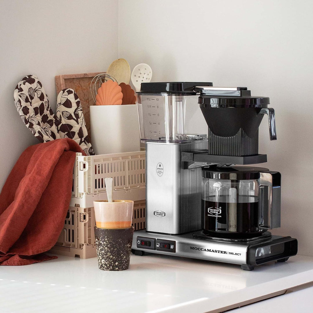 Moccamaster KBG Select, Filter Kaffee Maschische, Kaffeekanne Glas, Farbe Gebürstet, 1.25 Liter Brus