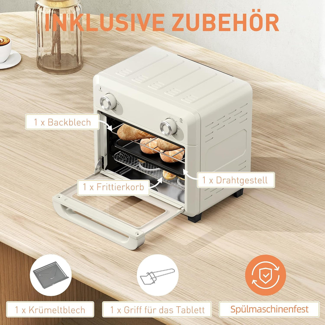 HOMCOM Mini Backofen mit Umluft 10 L 1000W 80-230℃ Heissluftofen mit 60 Min. Timer, Heissluftfritteu