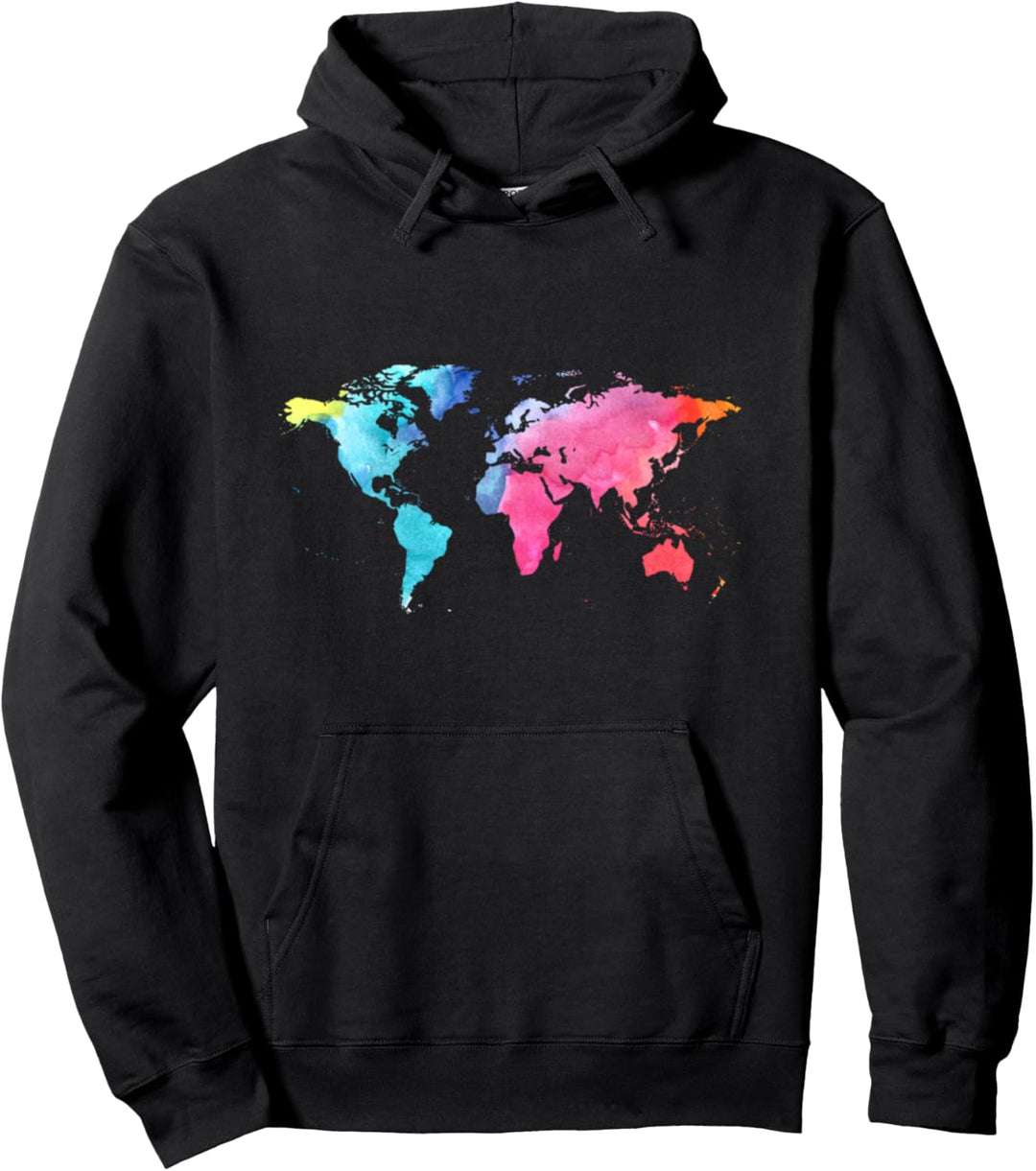 Weltkarte in Aquarell für Menschen, die gerne reisen. Pullover Hoodie