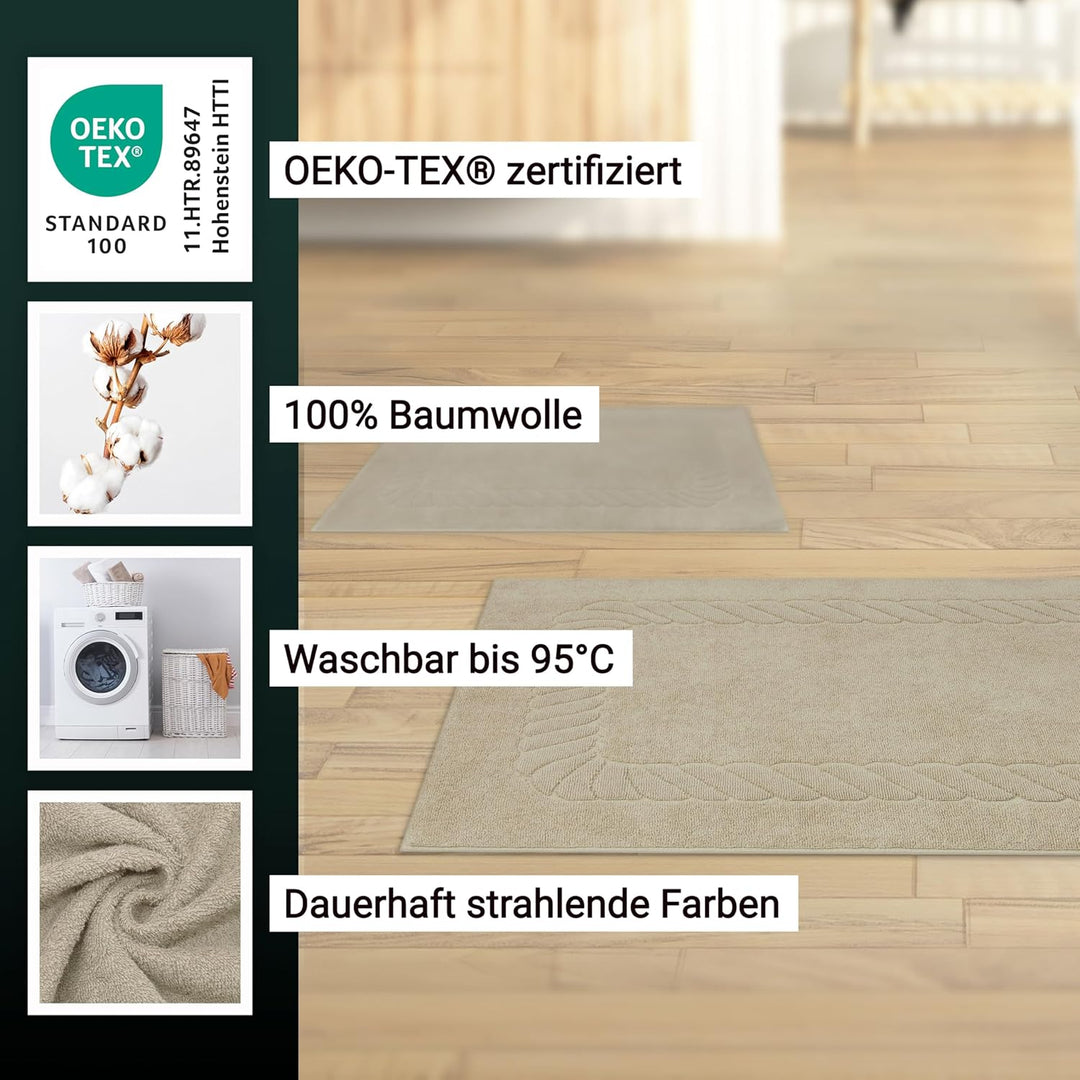 ZOLLNER 2er Set Badematten - weiche und saugstarke Duschvorleger - waschbar bis 95°C - Baumwolle - 5