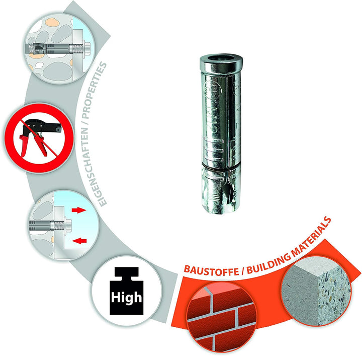 TOX Maschinendübel HAC M8 x 55 mm, Schwerlastdübel für Beton und Vollstein mit dichtem Gefüge, tempo