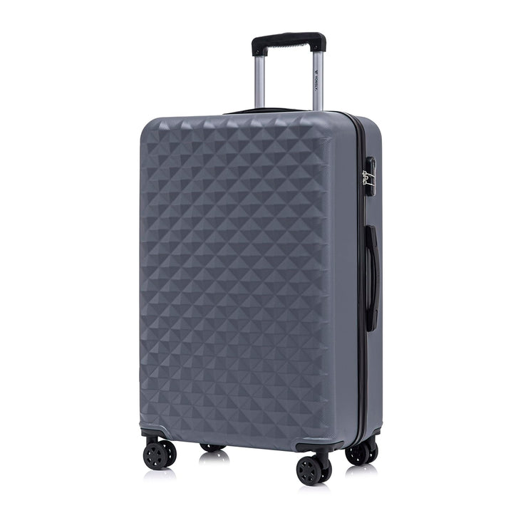 Koffer Suitcase XL Grau, Trolley Reisekoffer, Rollkoffer Handgepäck mit 4 Rollen 360°, Hartschalenre