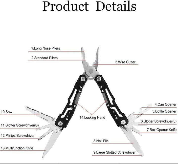 Multitool, Multifunktionszange 14 in 1 Faltbares Multitool mit Nylontasche, Edelstahl Multitools mit