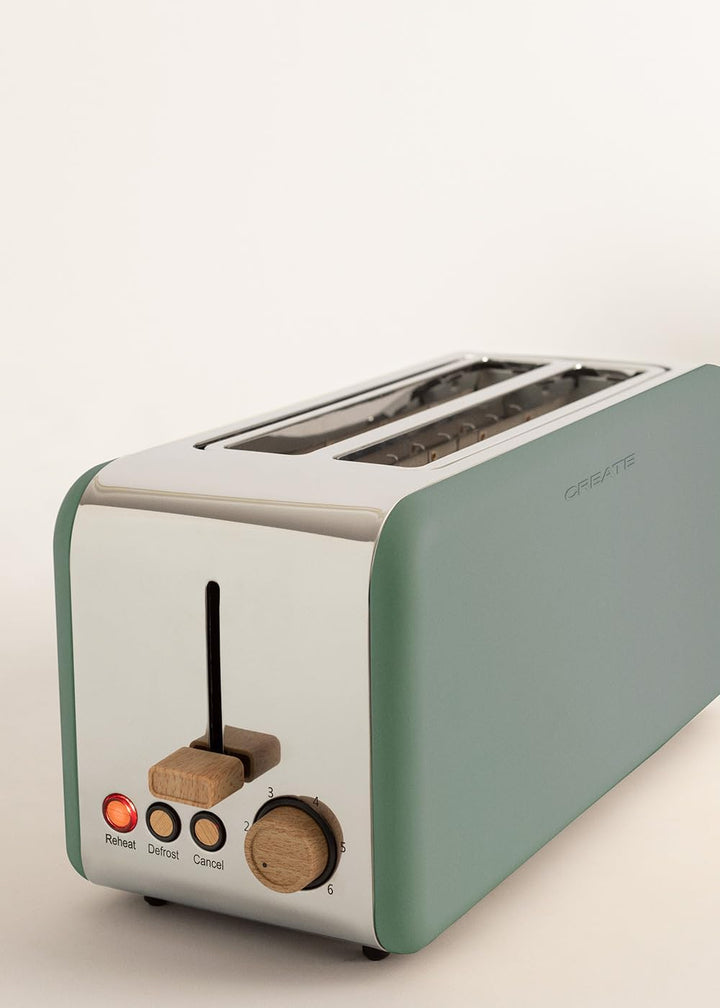 CREATE/TOAST RETRO XL/Toaster Salbeigrün / 6 Leistungsstufen, Krümelschublade, Thermostat, Auftauen,