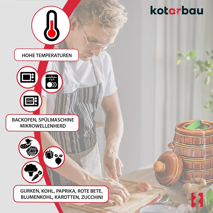 KOTARBAU® Gärtopf Steinguttopf 5 L Sauerkrauttopf Gurkentopf mit Deckel Einmachtopf Keramiktopf Stei