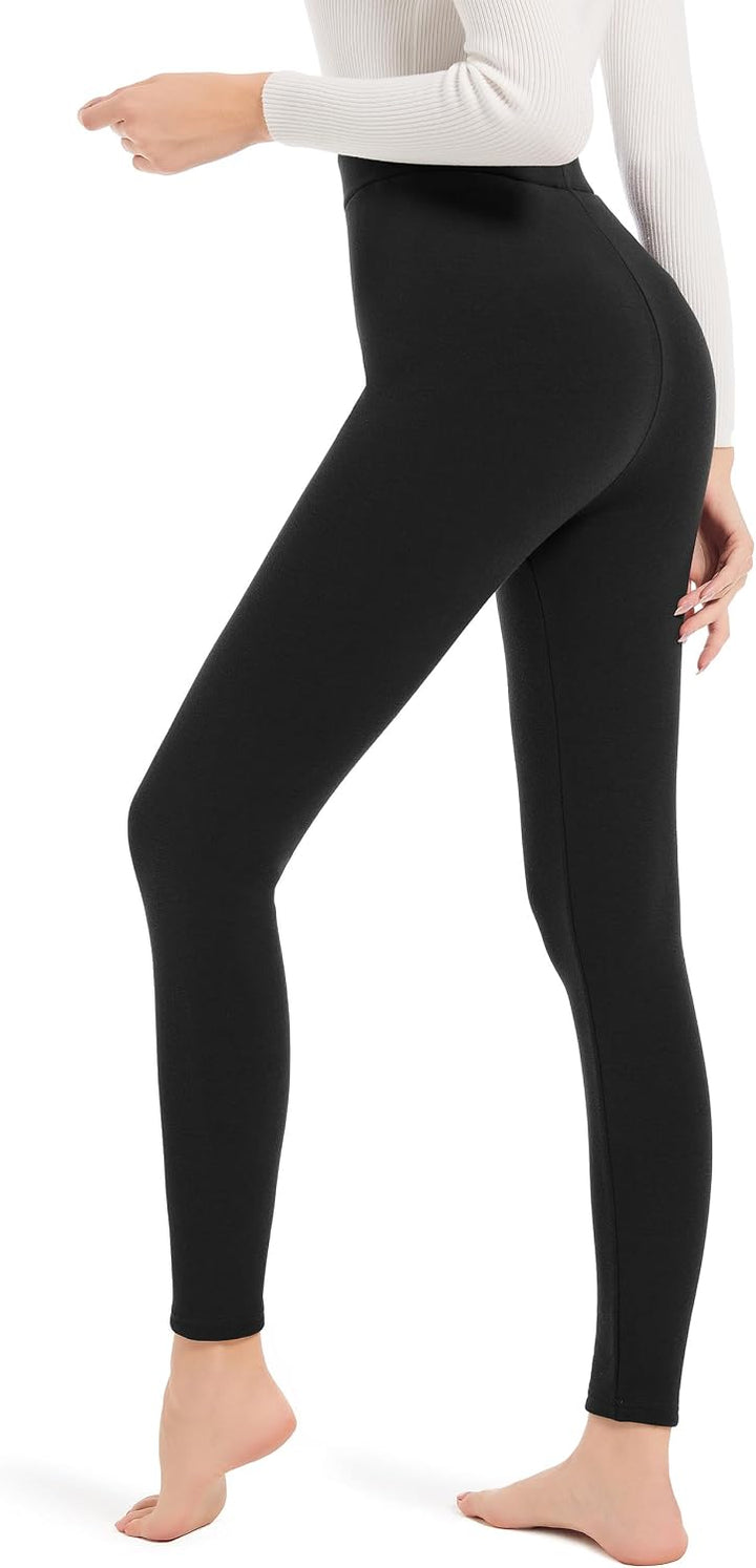 LYRIKER Baumwolle Thermo Leggings mit Taschen, Gefütterte High Waist Damen Winter Leggings mit Fleec