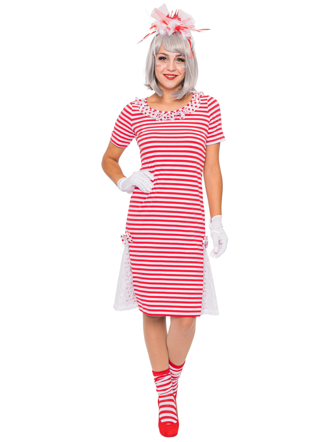Deiters Ringelkleid mit Spitze rot/weiss XL