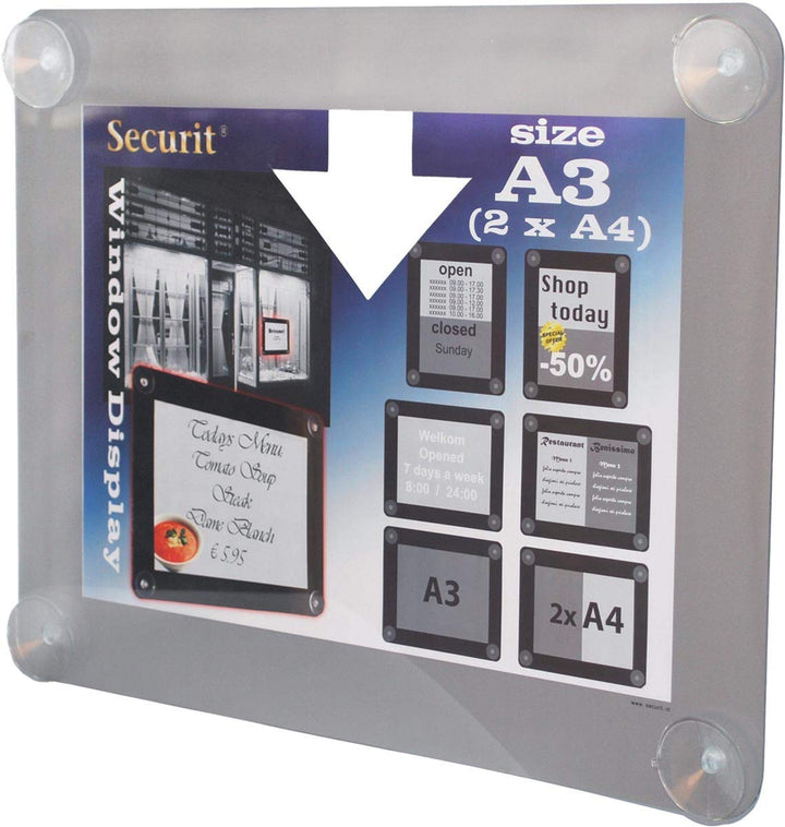 Securit PFW-A3-GY Fenster-Plakatrahmen, DIN A3, grau A3 Grau, A3 Grau