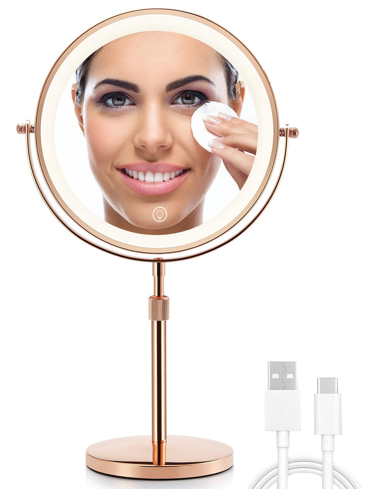 OMIRO 3X/10X Vergrösserungs Make-up Spiegel mit Lichtern, 21 cm Doppelseitiger Schwenkbarer Kosmetik