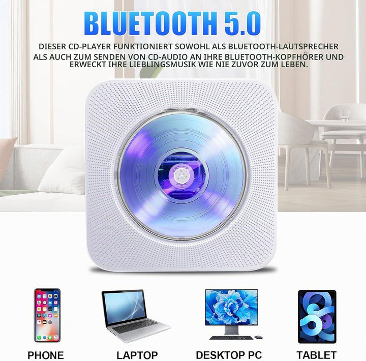 CD-Player Tragbar mit Bluetooth, HoneTeek CD-Player für Zuhause mit Lautsprecher, Persönlicher CD-Pl