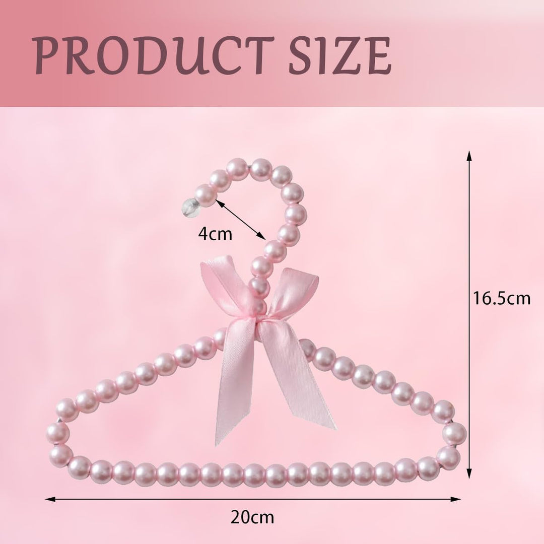 4 Stück Mini Kleiderbügel Perlen Kinderkleiderbügel mit Schleifeband Plastik Pearl Babykleiderbügel