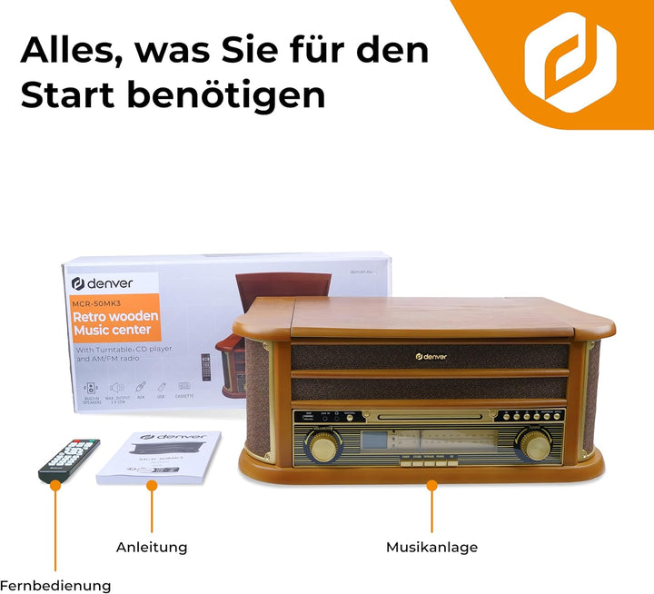 Denver MCR-50 Retro Musik-Center mit Plattenspieler braun