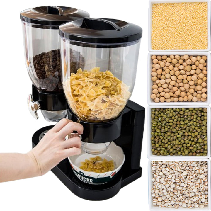 Cornflakes Doppel-Müsli-Spender mit 2 Behältern, Frühstück, Küchenhelfer (schwarz), Schwarz