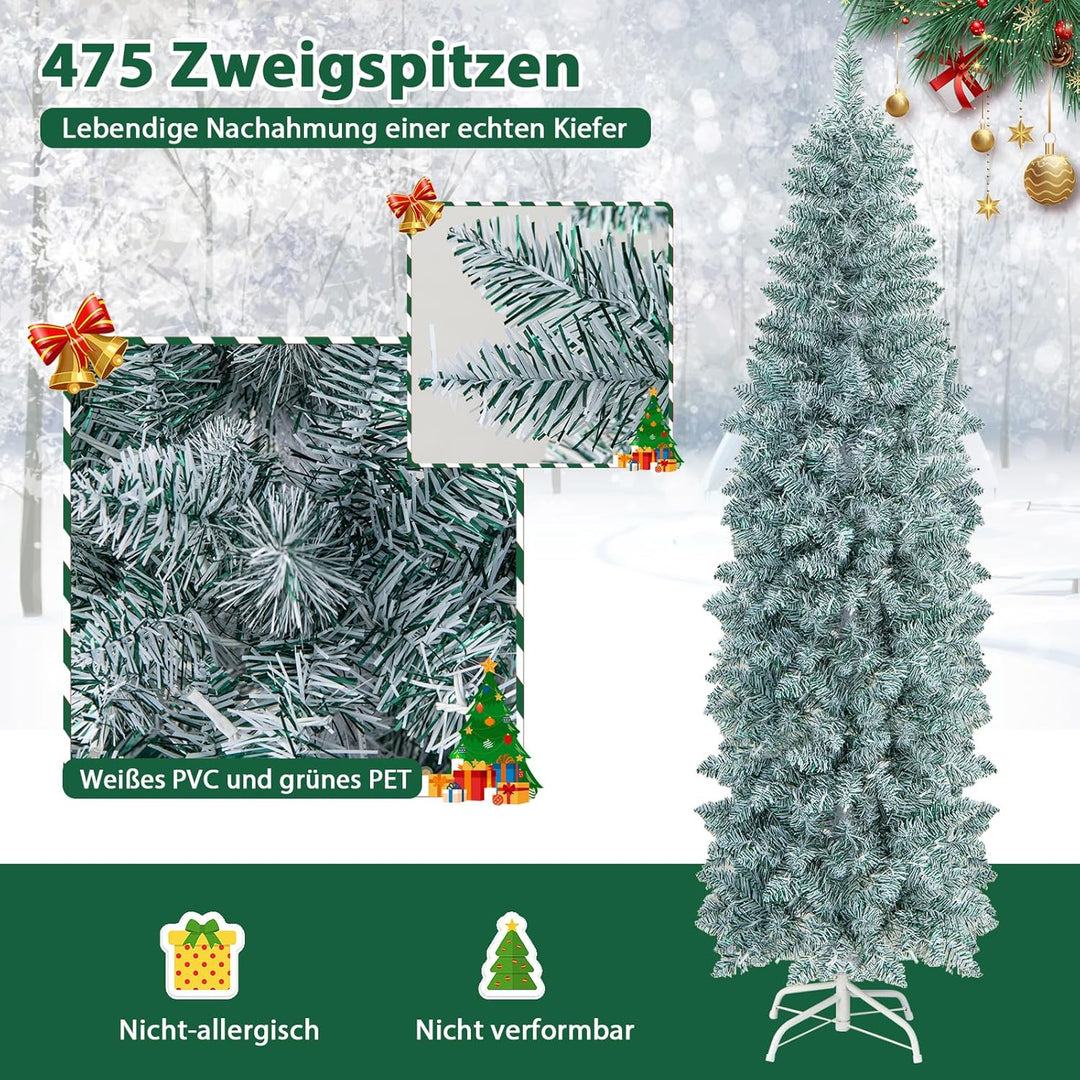 COSTWAY 180cm künstlicher Weihnachtsbaum Bleistift, LED Tannenbaum mit Beleuchtung, schlanker Christ