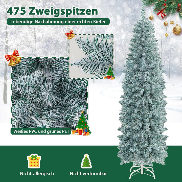 COSTWAY 180cm künstlicher Weihnachtsbaum Bleistift, LED Tannenbaum mit Beleuchtung, schlanker Christ