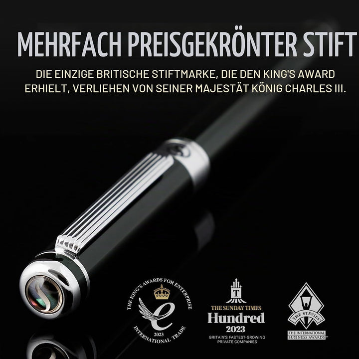 Scriveiner Füller - britisches Schwarz Grüne, Luxus Füllfederhalter, Chromausführung, feine Schmidtf
