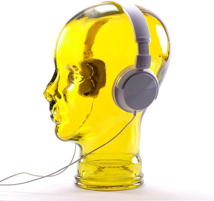 DESIGN DELIGHTS KOPFHÖRERSTÄNDER | Glas, Transparent Gelb | Deko Kopf, Glaskopf, Headset Halter, Ret