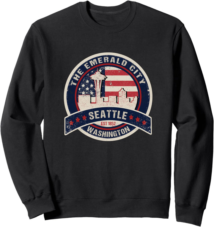 Seattle Washington Patriotische USA-Flagge Space Needle Skyline Sweatshirt