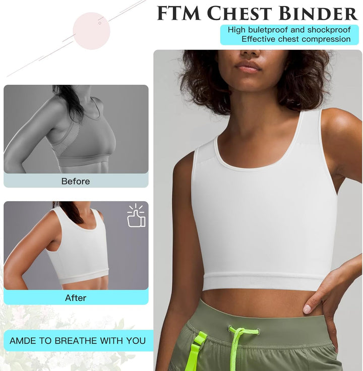 XUJI Atmungsaktive Halb Brust Binder für Transgender FTM Pullover Binder 4XL N-weiss, 4XL N-weiss